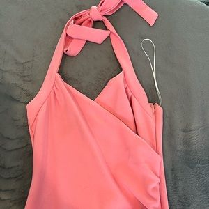 Baby pink halter mini dress